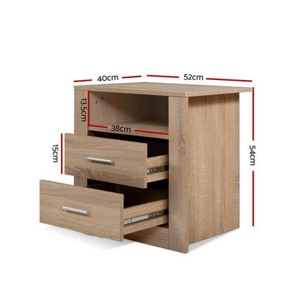 Artiss Bedside Table 2 Drawers with Shelf - TARA Oak.