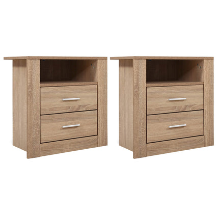 Artiss 2X Bedside Table 2 Drawers with Shelf - TARA Oak.