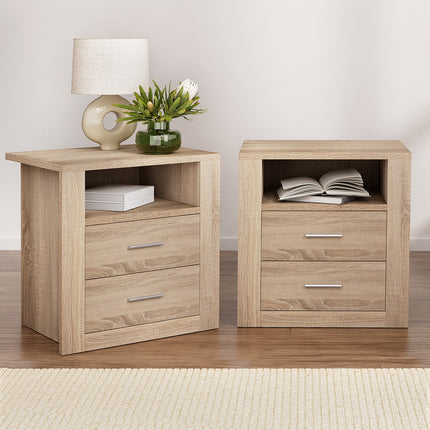 Artiss 2X Bedside Table 2 Drawers with Shelf - TARA Oak.