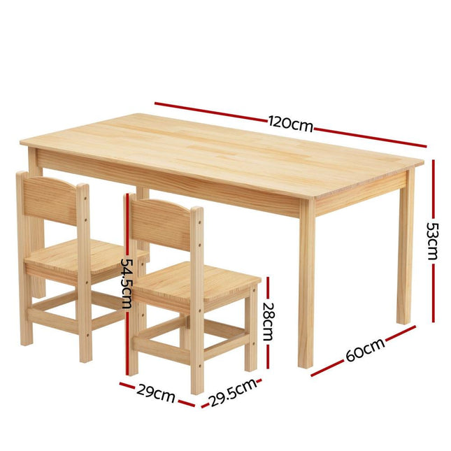 1 Keezi Kids Table and 2 Chairs Set Pinewood.
