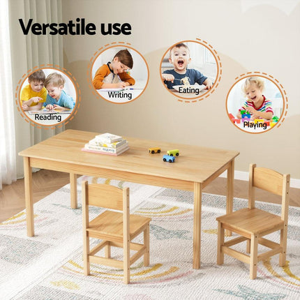 1 Keezi Kids Table and 2 Chairs Set Pinewood.