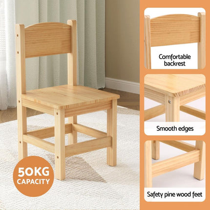 1 Keezi Kids Table and 2 Chairs Set Pinewood.