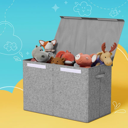 Keezi Large Toy Box Chest Storage with Flip-Top Lid Foldable Organizer Bins Grey.
