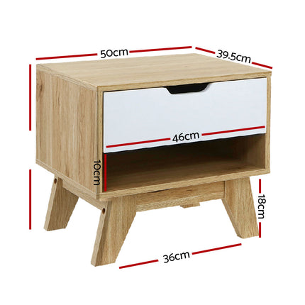 Artiss Bedside Table 1 Drawer with Shelf - IKER White & Oak.