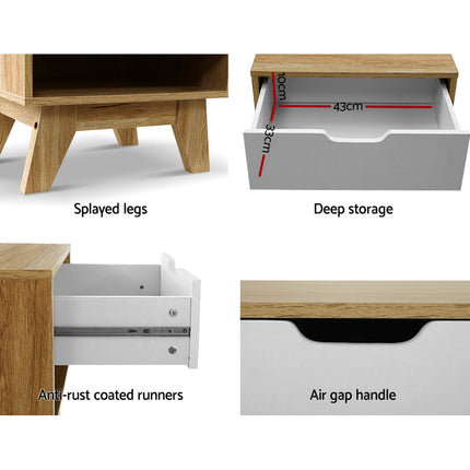 Artiss Bedside Table 1 Drawer with Shelf - IKER White & Oak.