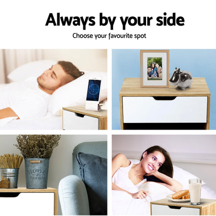 Artiss Bedside Table 1 Drawer with Shelf - IKER White & Oak.