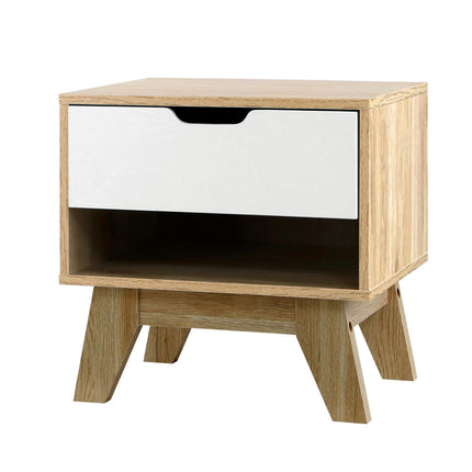 Artiss Bedside Table 1 Drawer with Shelf - IKER White & Oak.