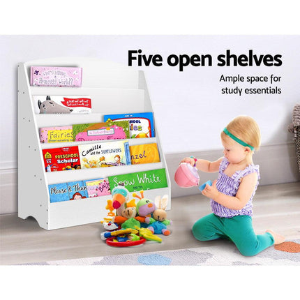 Keezi 5 Tiers Kids Bookshelf Magazine Shelf Organiser Bookcase Display Rack White.