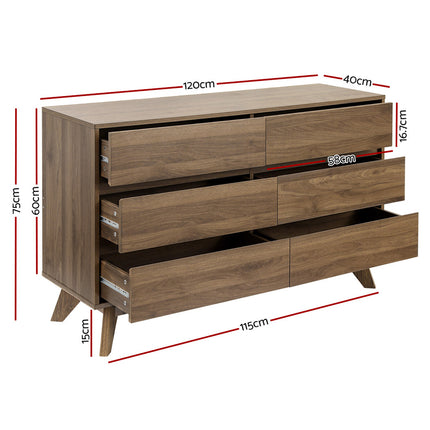 Artiss 6 Chest of Drawers - XAVI Walnut.