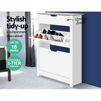 Artiss Shoe Rack Cabinet 16 Pairs White Ana.