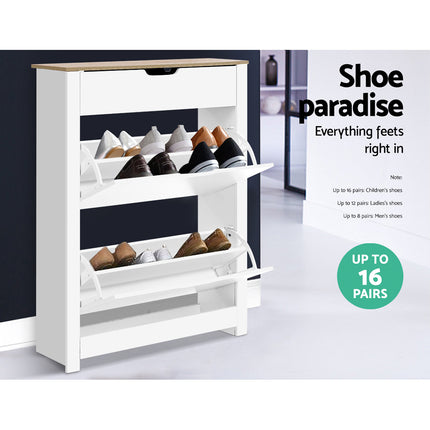 Artiss Shoe Rack Cabinet 16 Pairs White Ana.
