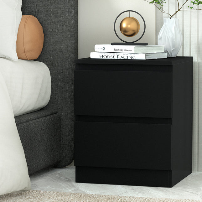 Artiss Bedside Table 2 Drawers - PEPE Black.