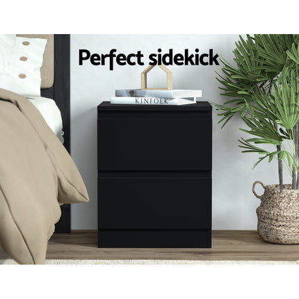 Artiss Bedside Table 2 Drawers - PEPE Black.