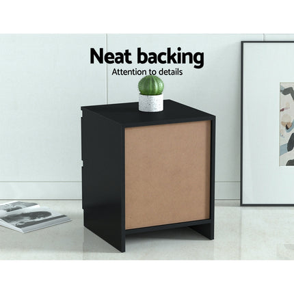Artiss Bedside Table 2 Drawers - PEPE Black.