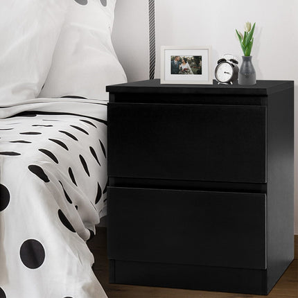Artiss Bedside Table 2 Drawers - PEPE Black.