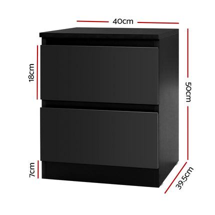 Artiss 2x Bedside Table 2 Drawers - PEPE Black.