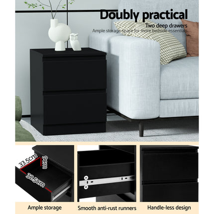 Artiss 2x Bedside Table 2 Drawers - PEPE Black.