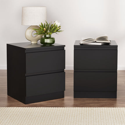 Artiss 2x Bedside Table 2 Drawers - PEPE Black.