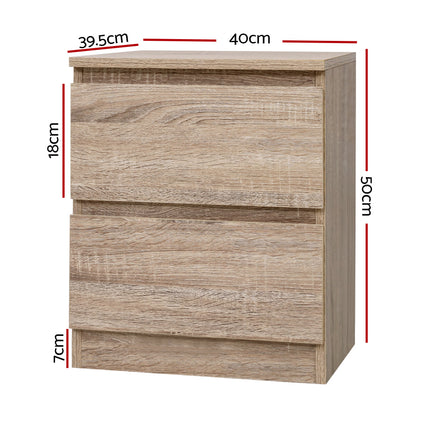 Artiss Bedside Table 2 Drawers - PEPE Oak.