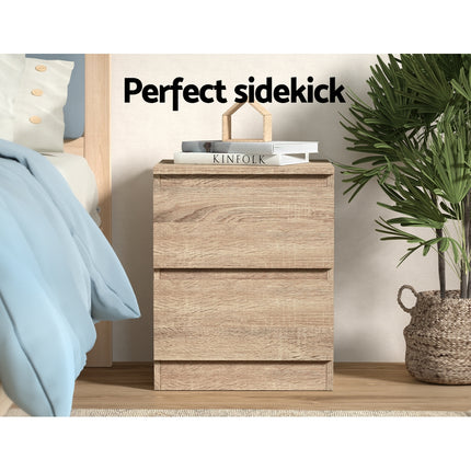Artiss Bedside Table 2 Drawers - PEPE Oak.