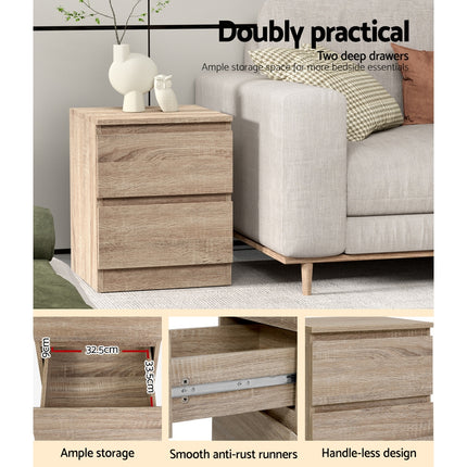 Artiss Bedside Table 2 Drawers - PEPE Oak.