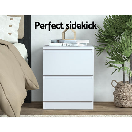 Artiss Bedside Table 2 Drawers - PEPE White.
