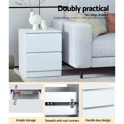 Artiss Bedside Table 2 Drawers - PEPE White.