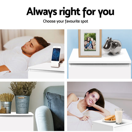 Artiss 2x Bedside Table 2 Drawers - PEPE White.