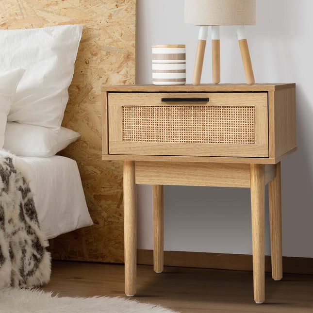 Artiss Bedside Tables Side Table Rattan Drawers Nightstand.