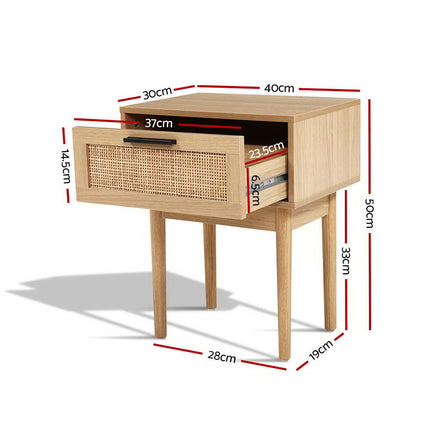 Artiss Bedside Tables Side Table Rattan Drawers Nightstand.