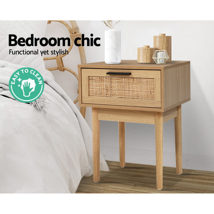 Artiss Bedside Tables Side Table Rattan Drawers Nightstand.