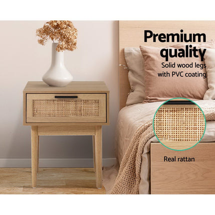Artiss Bedside Tables Side Table Rattan Drawers Nightstand.
