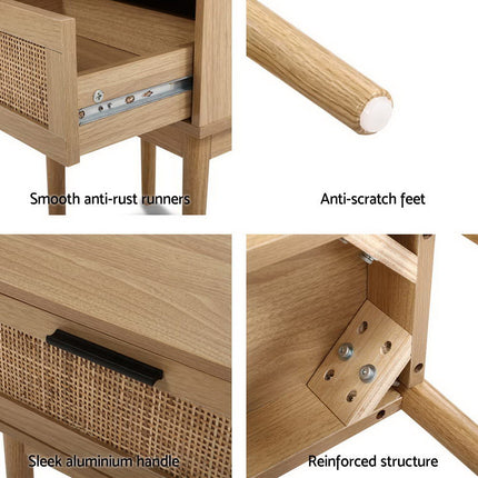 Artiss Bedside Tables Side Table Rattan Drawers Nightstand.