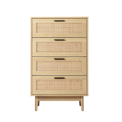 Artiss 4 Chest of Drawers Rattan Tallboy Pine - BRIONY.