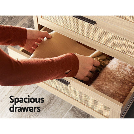 Artiss 4 Chest of Drawers Rattan Tallboy Pine - BRIONY.