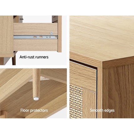 Artiss 4 Chest of Drawers Rattan Tallboy Pine - BRIONY.