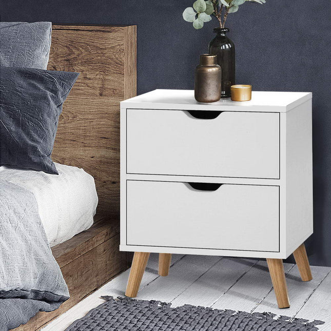 Artiss Bedside Table 2 Drawers - BODEN White.