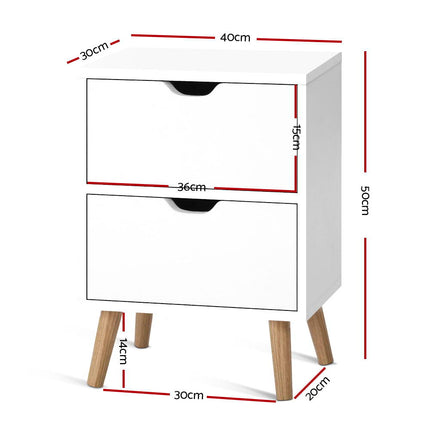 Artiss Bedside Table 2 Drawers - BODEN White.
