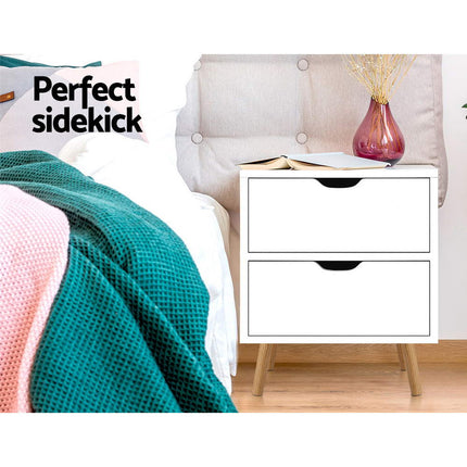 Artiss Bedside Table 2 Drawers - BODEN White.