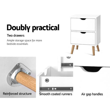 Artiss Bedside Table 2 Drawers - BODEN White.
