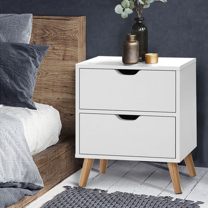 Artiss Bedside Table 2 Drawers - BODEN White.