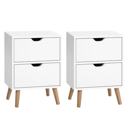 Artiss 2X Bedside Table 2 Drawers - BODEN White.