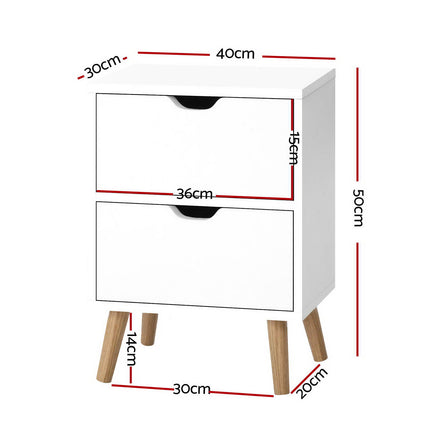 Artiss 2X Bedside Table 2 Drawers - BODEN White.