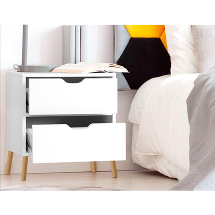 Artiss 2X Bedside Table 2 Drawers - BODEN White.