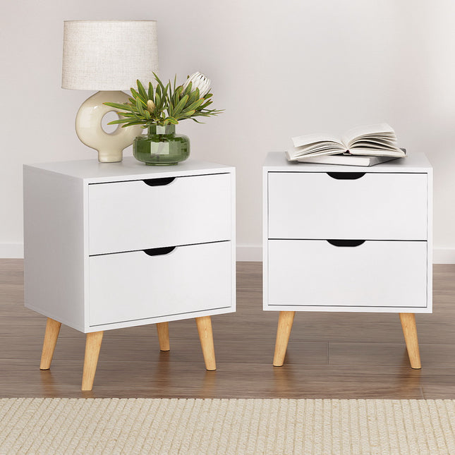 Artiss 2X Bedside Table 2 Drawers - BODEN White.