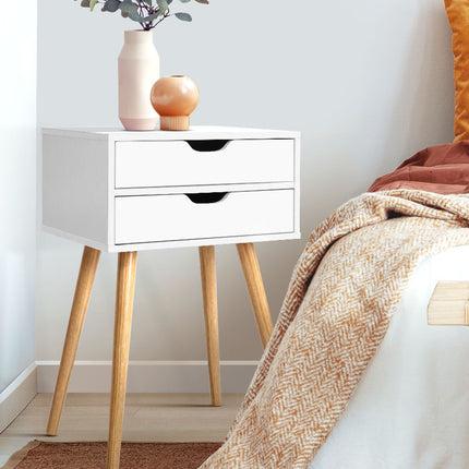 Artiss Bedside Table 2 Drawers - BODIE White.