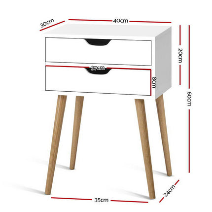 Artiss Bedside Table 2 Drawers - BODIE White.
