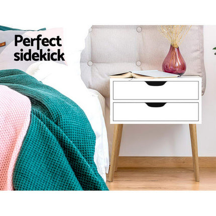 Artiss Bedside Table 2 Drawers - BODIE White.
