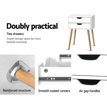 Artiss Bedside Table 2 Drawers - BODIE White.
