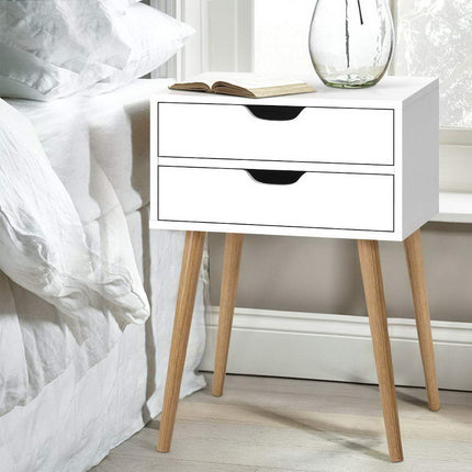 Artiss Bedside Table 2 Drawers - BODIE White.